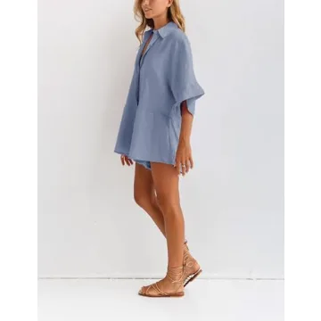 MINSURE Women Summer Blue Romper - Comfortable Loose Fit Jumpsuit