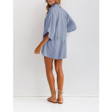 MINSURE Women Summer Blue Romper - Comfortable Loose Fit Jumpsuit