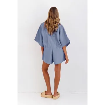 MINSURE Women Summer Blue Romper - Comfortable Loose Fit Jumpsuit