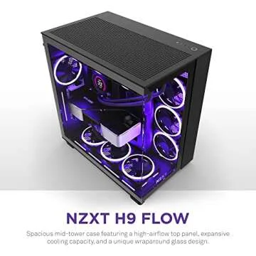 NZXT H9 Flow Dual-Chamber ATX Mid-Tower Gaming Case with 360mm Radiator Support and Tempered Glass D...