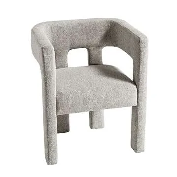 LUMISOL Modern Boucle Accent Chair with Solid Wood Legs, Linen Upholstered Boucle Dining Chair, Barrel Chair for Living Room, Dining Room, Fully Assembled (Gray)