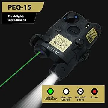 LThyzszb Airsoft PEQ Box PEQ 15 Visable Green Laser Sight & IR Laser & LED Flashlight with Strobe 300 Lumens for Airsoft AEG (Black)