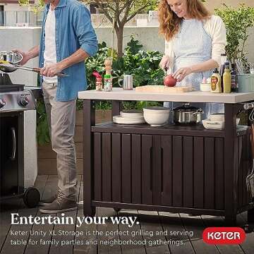 Keter Outdoor Rolling Table Cart for Food Prep, Storage, Bar & Grill, Dark Brown