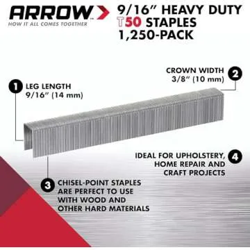 Arrow T50 9/16" Staples, 1250 Count - Perfect for All Projects