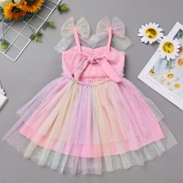 1st Birthday Girl Outfit Baby Floral Pink Tutu Dress Self-tie Rose Flower Tulle Dress Summer Tea Party Photo Shoot Outfits