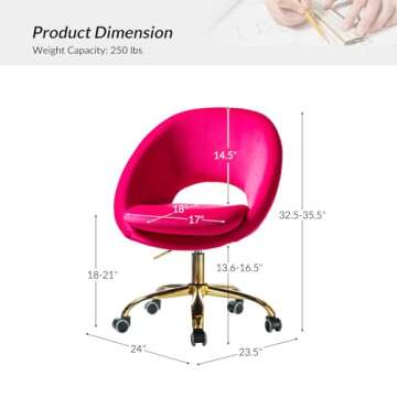 TINA'S HOME Modern Velvet Office Chair with with Adjustable Swivel, Comfy Upholstered Desk Chair wit...