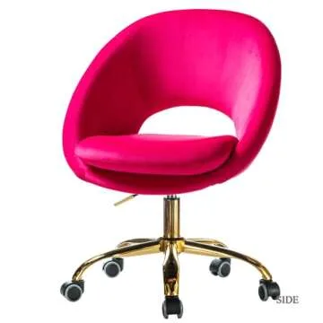 TINA'S HOME Modern Velvet Office Chair with with Adjustable Swivel, Comfy Upholstered Desk Chair with Open Back, Small Cute Chair for Living Room Study Vanity, Fuchsia