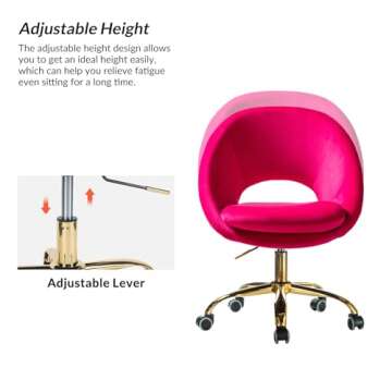 TINA'S HOME Modern Velvet Office Chair with with Adjustable Swivel, Comfy Upholstered Desk Chair with Open Back, Small Cute Chair for Living Room Study Vanity, Fuchsia