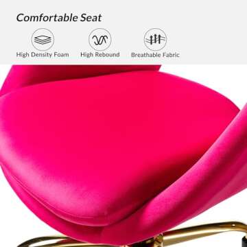 TINA'S HOME Modern Velvet Office Chair with with Adjustable Swivel, Comfy Upholstered Desk Chair with Open Back, Small Cute Chair for Living Room Study Vanity, Fuchsia