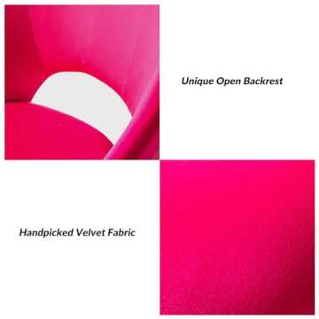 TINA'S HOME Modern Velvet Office Chair with with Adjustable Swivel, Comfy Upholstered Desk Chair with Open Back, Small Cute Chair for Living Room Study Vanity, Fuchsia