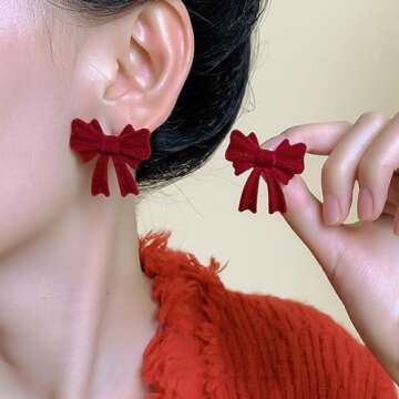 Bow Pink Earrings for Women Trendy Prom Silver Earrings Rhinestone Pearl Earring Dangle Jewelry Vale...