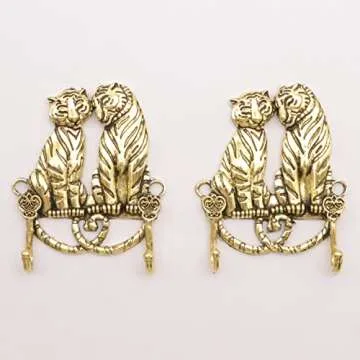JruiZhp Coat Hooks for Wall,Animal Decoration Wall Hooks Retro Double Hooks, 2Pcs Utility Hooks for Hanging Coat, Scarf, Key, Towel, Bags, Cup, Hat (Tiger)