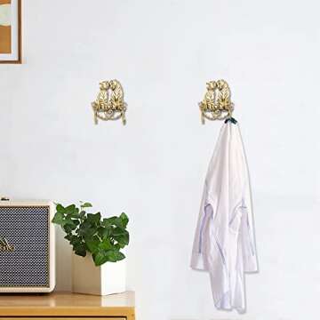 JruiZhp Coat Hooks for Wall,Animal Decoration Wall Hooks Retro Double Hooks, 2Pcs Utility Hooks for Hanging Coat, Scarf, Key, Towel, Bags, Cup, Hat (Tiger)