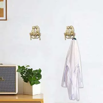 JruiZhp Coat Hooks for Wall,Animal Decoration Wall Hooks Retro Double Hooks, 2Pcs Utility Hooks for Hanging Coat, Scarf, Key, Towel, Bags, Cup, Hat (Tiger)