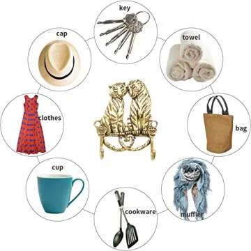 JruiZhp Coat Hooks for Wall,Animal Decoration Wall Hooks Retro Double Hooks, 2Pcs Utility Hooks for Hanging Coat, Scarf, Key, Towel, Bags, Cup, Hat (Tiger)