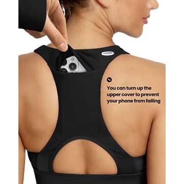 QUEENIEKE Women's Medium Support Back Pocket Energy Sport Bra Cotton Feel Size M Color Black