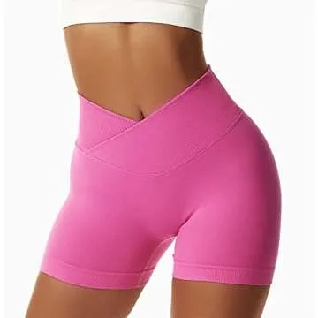 Vertvie Women's Workout Gym Shorts Booty V Cross Spandex Yoga Biker Shorts Scrunch Butt High Waisted Athletic Leggings (Rose,Large)