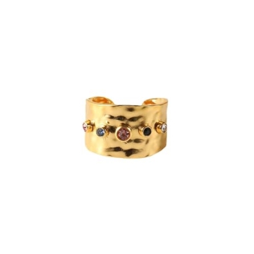 ALFAAL 18k Gold Plated Wide Jewelry Ring with Zirconia
