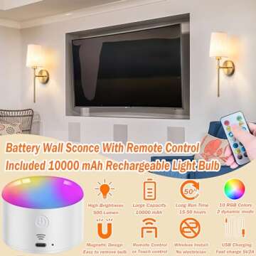 Battery Operated Wall Sconce Set Of Two with Remote Control, Indoor Not Hardwired Dimmable Battery Operated Wall Sconce Light Fixture with Fabric Linen Shade For Bedroom Living Room, Bulb Included ( C