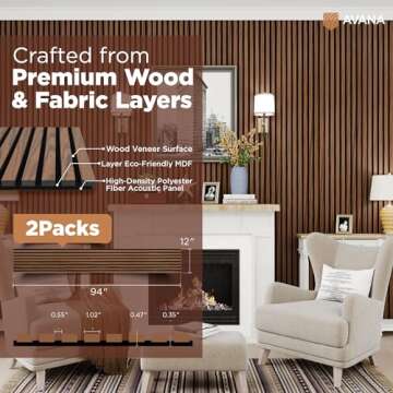Avana Acoustic Wood Wall Panels – 94.4 x 12.6 Inch Rustic Walnut Acoustic Panels 2 PCs – Wall Panels For Interior Wall Decor For Homes, Offices, Studios – Sturdy and Durable Wood Panels For Wall
