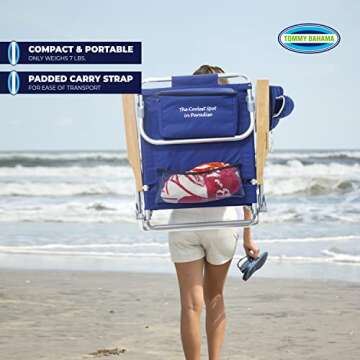 Tommy Bahama 5-Position Classic Lay Flat Folding Backpack Beach Chair, Polyester, Navy