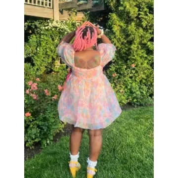 Fairy Mesh Tulle Mini Dress for Women Puff Sleeve