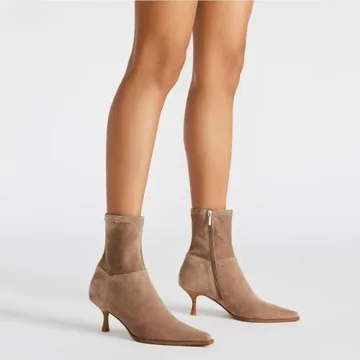 Goiphrri Brown Ankle Boots for Women Stiletto High Heel Boots Pointed Toe Short Boots Side Zipper Dress Boots Elastic Fashion Trendy Boots Size 7.5