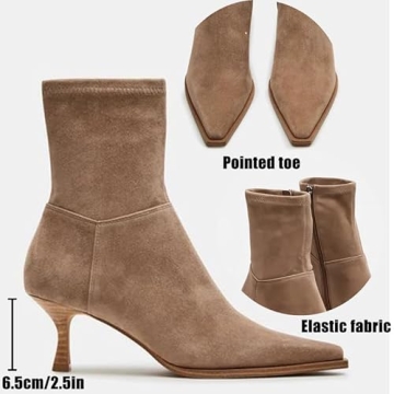 Goiphrri Brown Ankle Boots for Women Stiletto High Heel Boots Pointed Toe Short Boots Side Zipper Dress Boots Elastic Fashion Trendy Boots Size 7.5