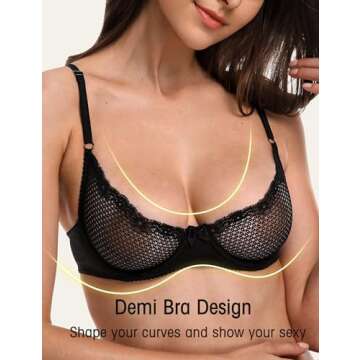 Wingslove Women's Sexy 1/2 Cup Lace Bra - Black, 34B