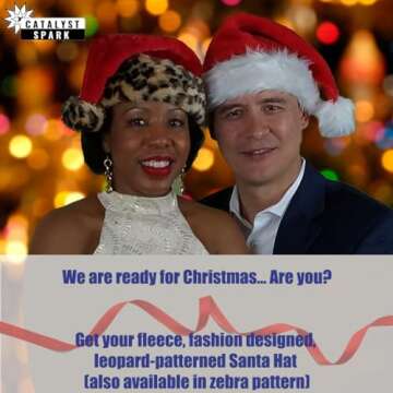 Catalyst Spark Fashion Design Leopard-Spotted, Red Santa Cap for Adults