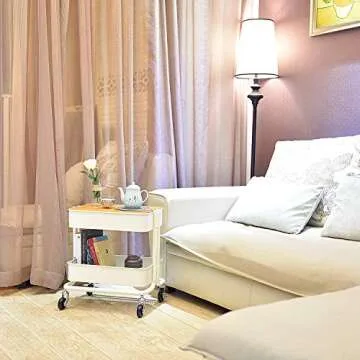 Melody House 2-Tier Metal Utility Rolling Cart Storage Side End Table with Cover Board for Office Ho...