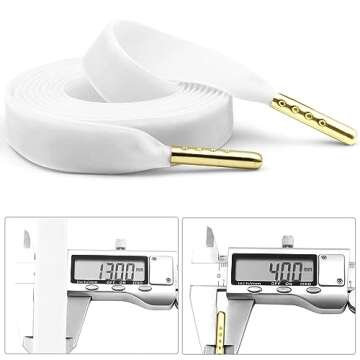 WEGOODZF Flat Velvet Sneakers Shoelaces: Wide White 47.2 inch Shoe Laces with Gold Tips - 2 Pair