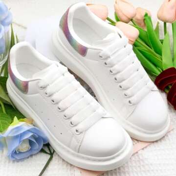 WEGOODZF Flat Velvet Sneakers Shoelaces: Wide White 47.2 inch Shoe Laces with Gold Tips - 2 Pair