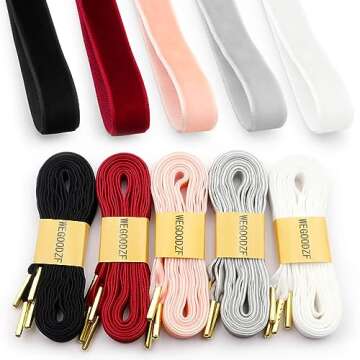 WEGOODZF Flat Velvet Sneakers Shoelaces: Wide White 47.2 inch Shoe Laces with Gold Tips - 2 Pair