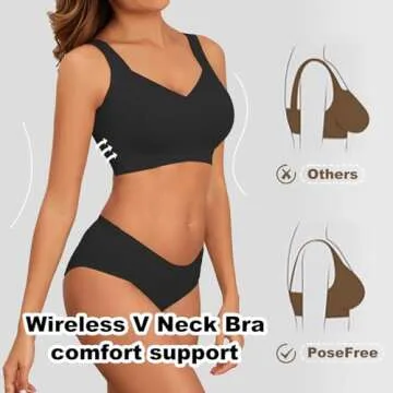 PoseFree Womens Bras No Underwire Full Support Back Fat Smoothing Bralette Wireless Push Up Plus Size Sports Bra (Black,M)