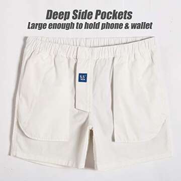 maamgic Men's Classic-fit 5.5" Cotton Casual Shorts Elastic Waistband with Multi-Pocket Daily Wear Walking Summer Outfit White 32