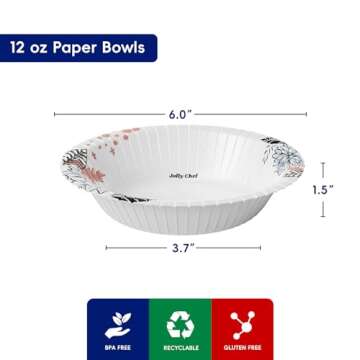 JOLLY CHEF 156 Count Paper Bowls 12 oz Soak Proof and Cut Proof Microwave Safe Heavy Duty Flower Pri...