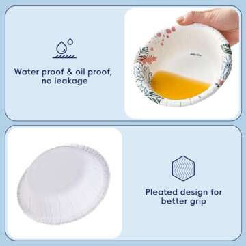 JOLLY CHEF 156 Count Paper Bowls 12 oz Soak Proof and Cut Proof Microwave Safe Heavy Duty Flower Printed Disposable Bowls for Dinner or Lunch