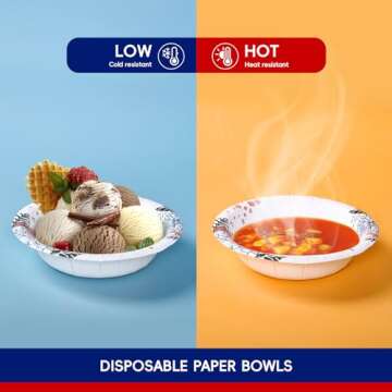 JOLLY CHEF 156 Count Paper Bowls 12 oz Soak Proof and Cut Proof Microwave Safe Heavy Duty Flower Printed Disposable Bowls for Dinner or Lunch