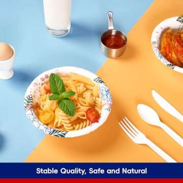 JOLLY CHEF 156 Count Paper Bowls 12 oz Soak Proof and Cut Proof Microwave Safe Heavy Duty Flower Printed Disposable Bowls for Dinner or Lunch