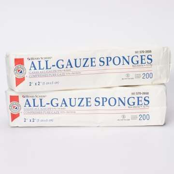 Henry Schein 100% Cotton Woven All-Gauze Sponge 2x2 12 Ply Non-Sterile Square for Wound Dressing Gau...