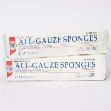 Henry Schein 100% Cotton Woven All-Gauze Sponge 2x2 12 Ply Non-Sterile Square for Wound Dressing Gau...