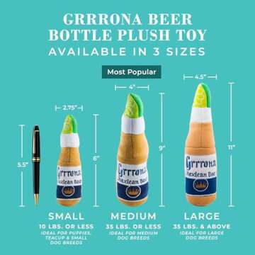 Haute Diggity Dog Grrrona Beer Bottle, Plush Designer Dog Toys with Interactive Squeaker, Stimulating Pet Enrichment, Machine-Washable & Safe Materials for All Breeds, Size Small