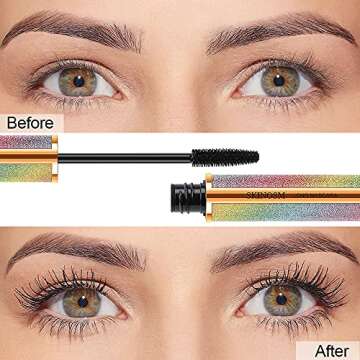 2 Pack Mascara Black Volume and Length Lasting All Day, 4D Silk Fiber Lash Mascara, Waterproof Masca...
