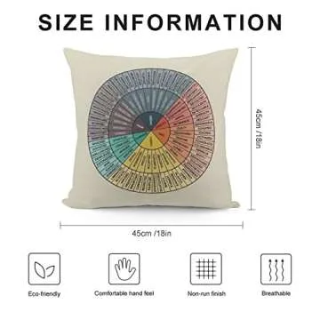 Wheel of Emotions Feelings Velvet Throw Pillow Covers Cozy Square Pillowcases Home Decor for Bed Couch Sofa Therapy Office Living Room Cushion Covers Counselor Physical Therapist Gifts 18"x18"