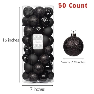 Shatterproof Christmas Tree Ornament Set - 50 New Black Balls