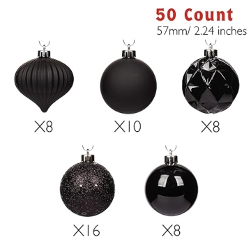 Shatterproof Christmas Tree Ornament Set - 50 New Black Balls