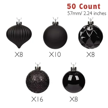 Shatterproof Christmas Tree Ornament Set - 50 New Black Balls