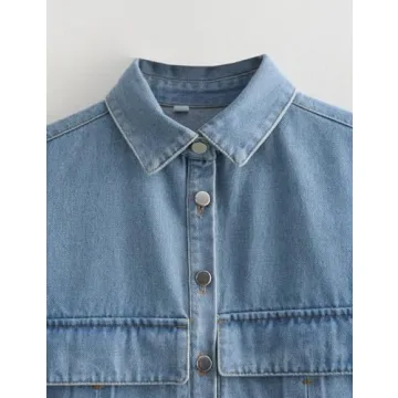 Perbai Women's Stylish Denim Crop Top with Pockets