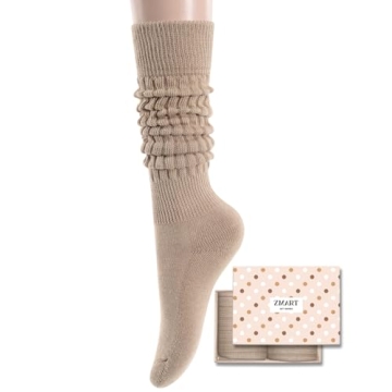Zmart Tan Socks Slouch Socks Women, Scrunch Beige Brown Socks